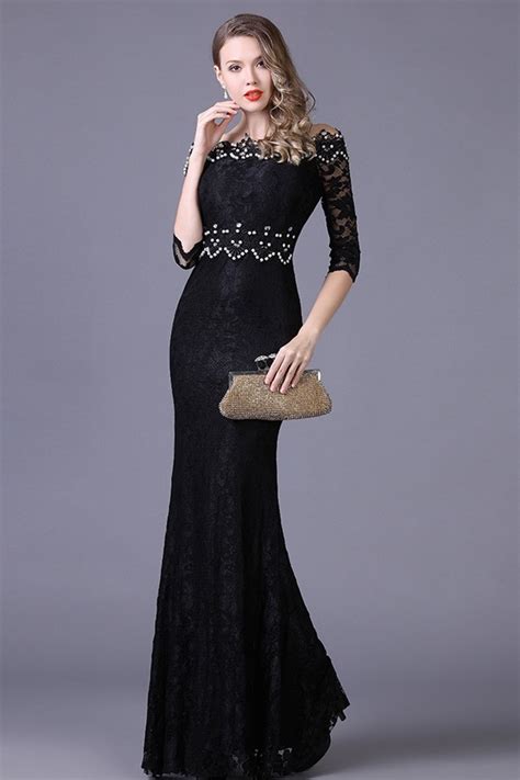 Mermaid Off The Shoulder Black Lace Beaded Special Occasion Evening