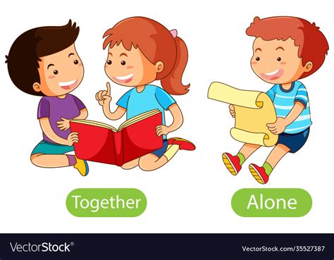 Opposite Words With Together And Alone Royalty Free Vector