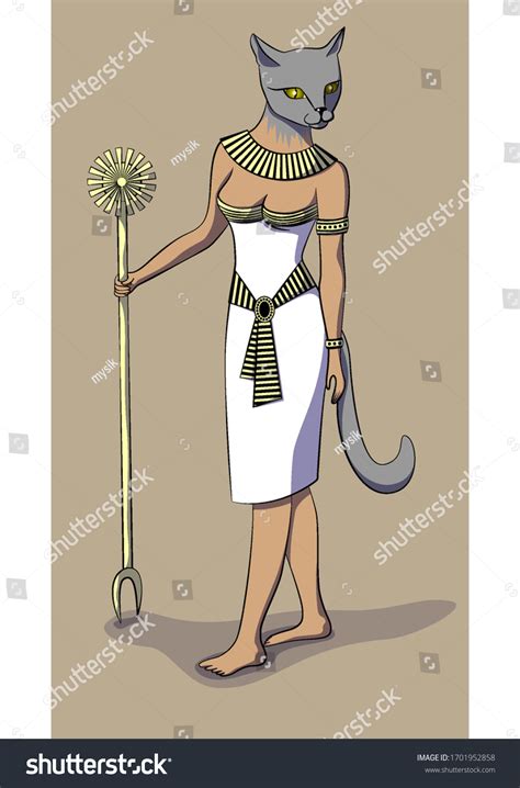 Ancient Egyptian Goddess Bastet Vector Illustration Stock Vector Royalty Free 1701952858