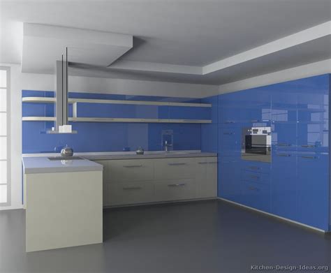 This modern focal point looks great no matter what kind of finish you have on your appliances. Modern Blue Kitchen Cabinets - Pictures & Design Ideas