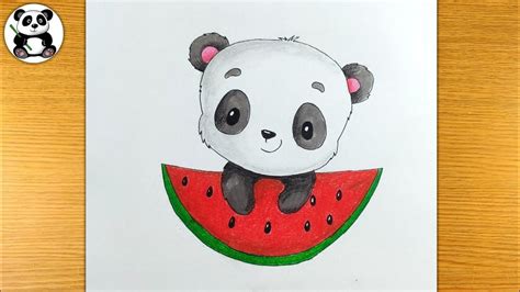 Cute Panda Eating Watermelon Drawing And Colouring Youtube