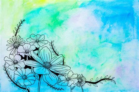 Drawing Flower And Rainbow Watercolor Stock Image Image Of Design
