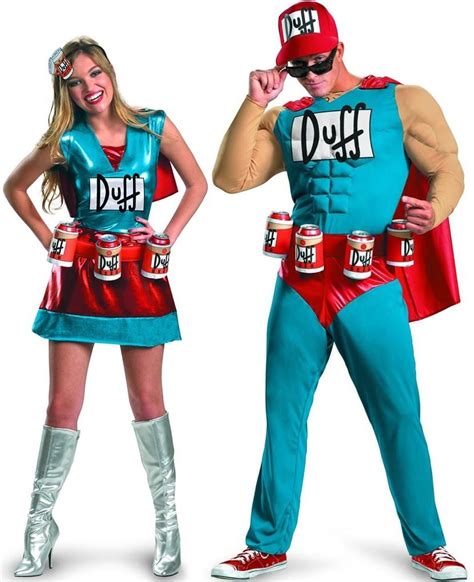 two people dressed in costumes standing next to each other and one is wearing a beer costume