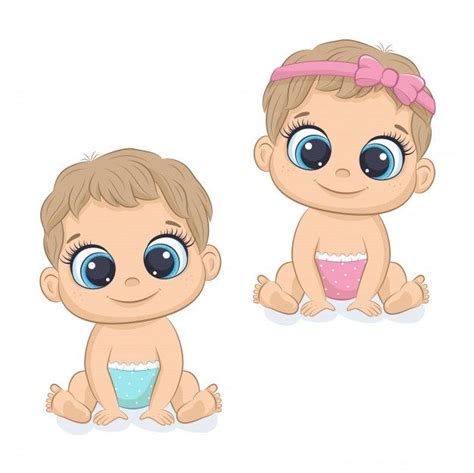 Cute Newborn Girl And Boy Illustration For Baby Shower Greeting Card