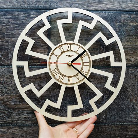 Occult Sun Symbol Sun Wheel Wall Clock Wooden Art Home Kitchen Etsy