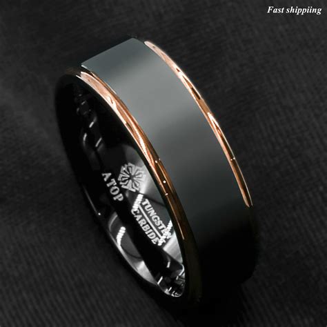 Artcarved wedding bands are sold with a forever fit warranty. Tungsten Carbide ring rose gold black brushed Wedding Band ...