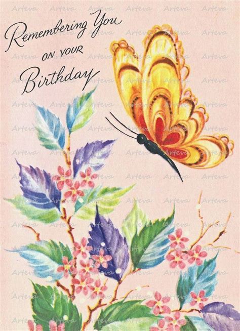 Vintage Remembering You On Your Birthday Digital Download Birthday