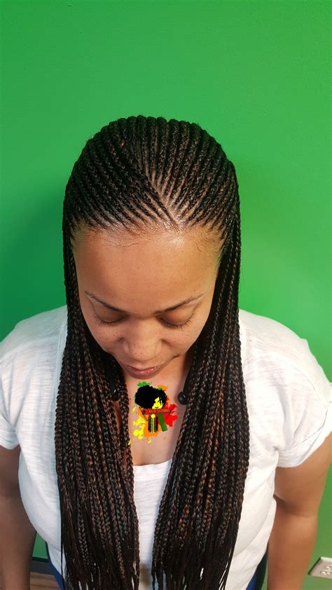 This straight style has transitioning levels. Small feedin braids | African braids hairstyles, Braids ...