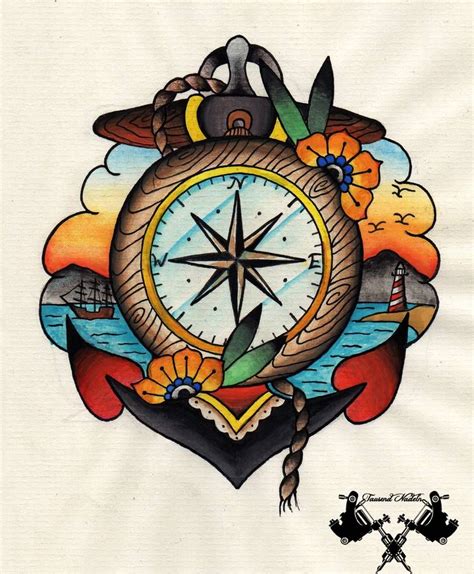 Tattoo Flash Compass And Anchor By Tausend Nadeln On Deviantart