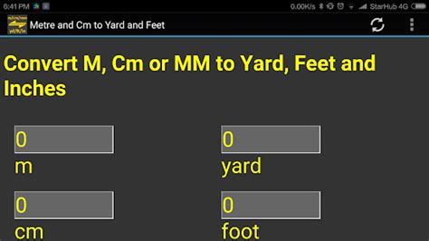 One millimeters is equal to 0.00328 feet, so use this simple formula to convert m, cm, mm to yard, feet, inch converter tool - Android ...