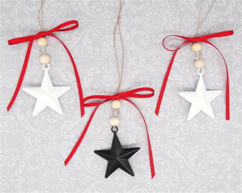 Farmhouse Metal Star And Wooden Bead Ornament Set Beaded Metal Etsy