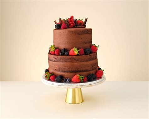 two tier naked chocolate and fruit wedding cake