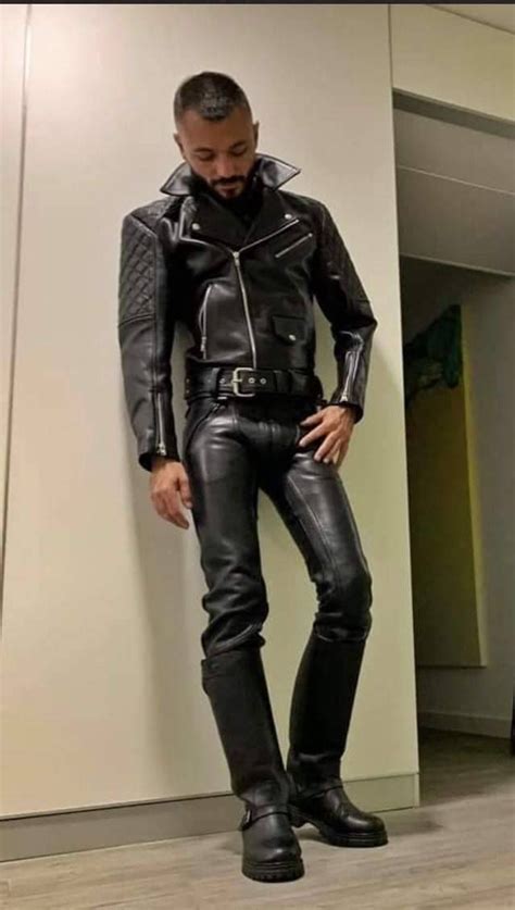 Black Leather Biker Jacket In 2023 Leder Für Männer Kurze Hose Leder Männer Stiefel