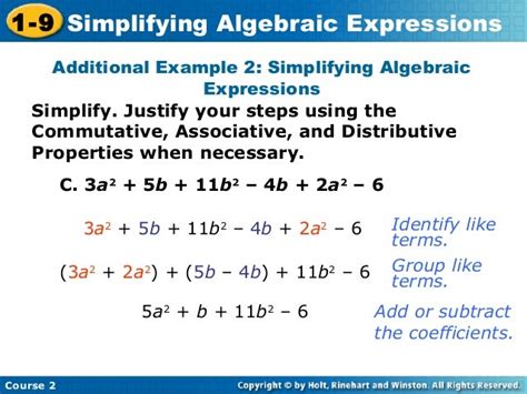 Simplifying Algebraic Expressions Examples Algebraic Simplifying