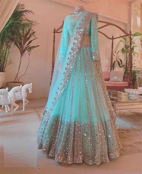 Sky Blue Foil Work Designer Lehenga Choli For Women Indian Bridesmaids Trendy Ready To Wear Half