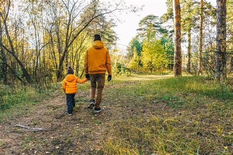 Father And Son Walking In Autumn Forest Stock Photo Image Of Forest