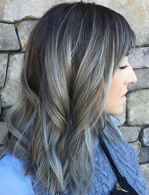 Straight Long Grey And Brown Balayage Hair Ideas Hairstyles