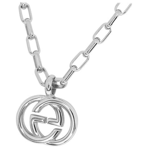 Gucci Sterling 925 Silver Interlocking Gg Logo Pendant Necklace For