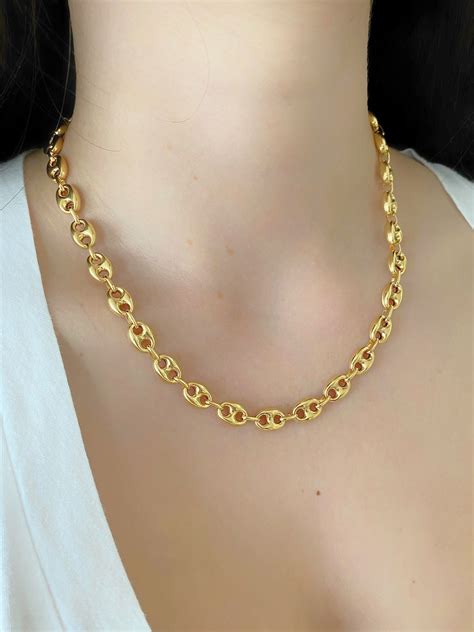 78mm Puffed Gucci Mariner Link Chain Necklace Real Solid 14k Etsy