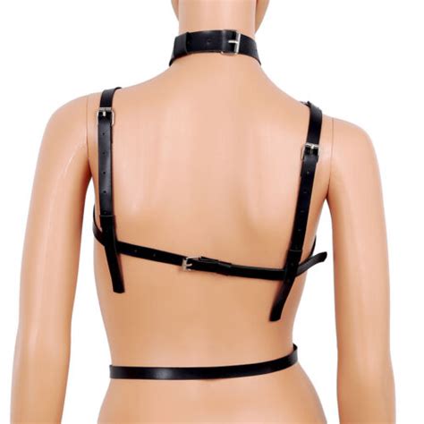 womens punk gothic faux leather body chest harness cage bra belt straps costume ebay