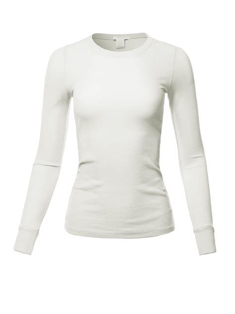 a2y women s basic solid fitted long sleeve crew neck thermal top shirt white l