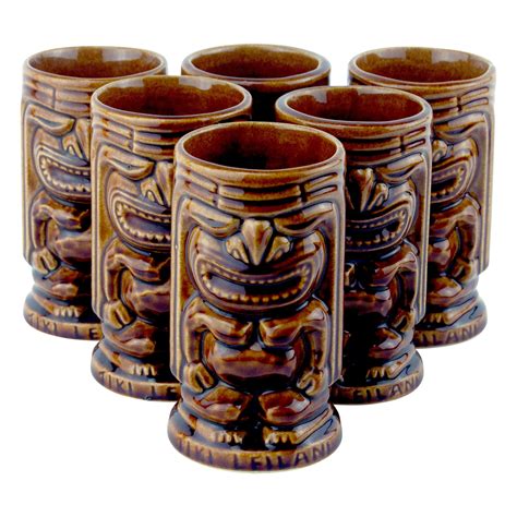 Vintage Brown Ceramic Leilani Tiki Mugs The Hour Shop Tiki Glasses