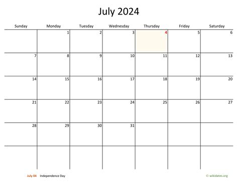 July 2024 Calendar With Bigger Boxes