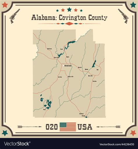 Vintage Map Of Covington County In Alabama Usa Vector Image