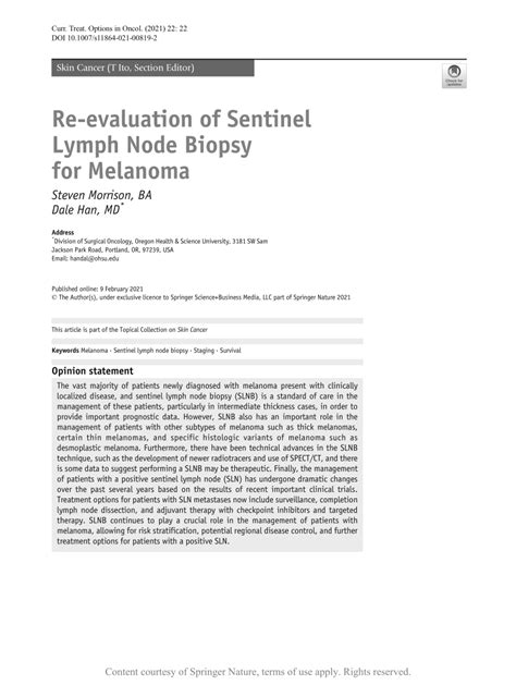 Re Evaluation Of Sentinel Lymph Node Biopsy For Melanoma Request Pdf