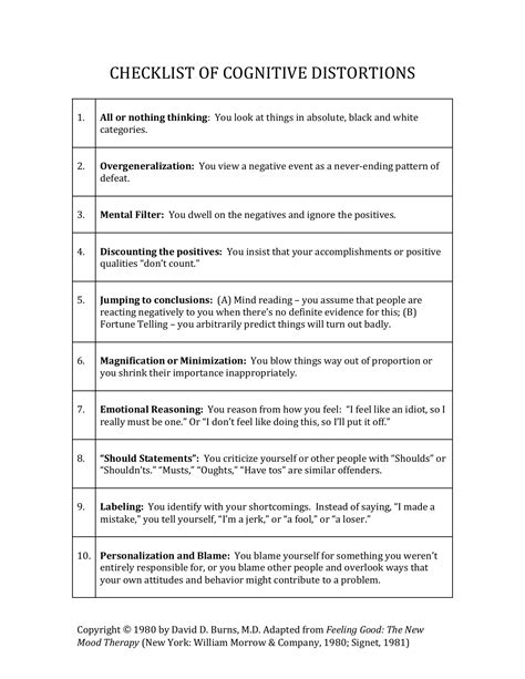 Cognitive Worksheets Cognitive Distortions Therapy Worksheet
