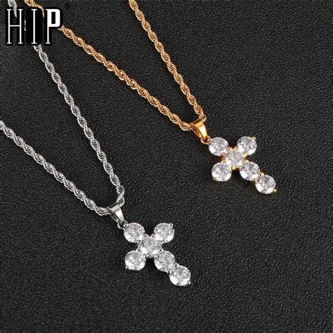HIP Hop Iced Out Bling Stainless Steel Cross Necklaces Pendants Gold Color For Men Jewelry