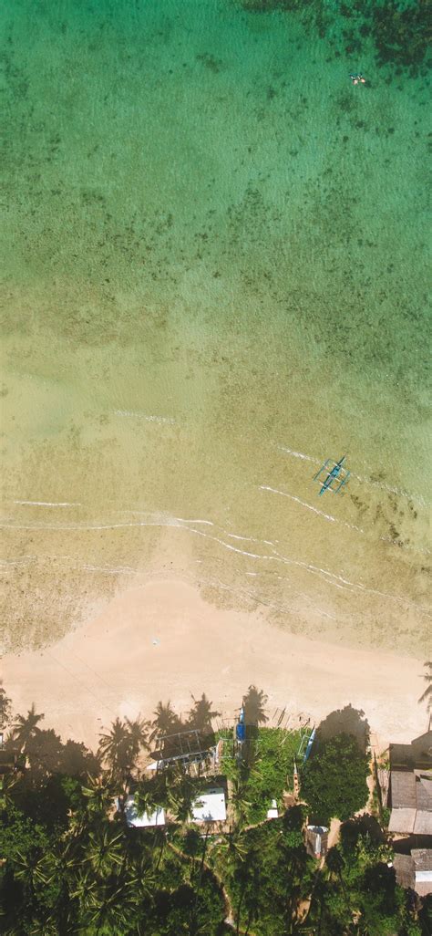 Download Wallpaper 1125x2436 Green Beach Aerial View Iphone X
