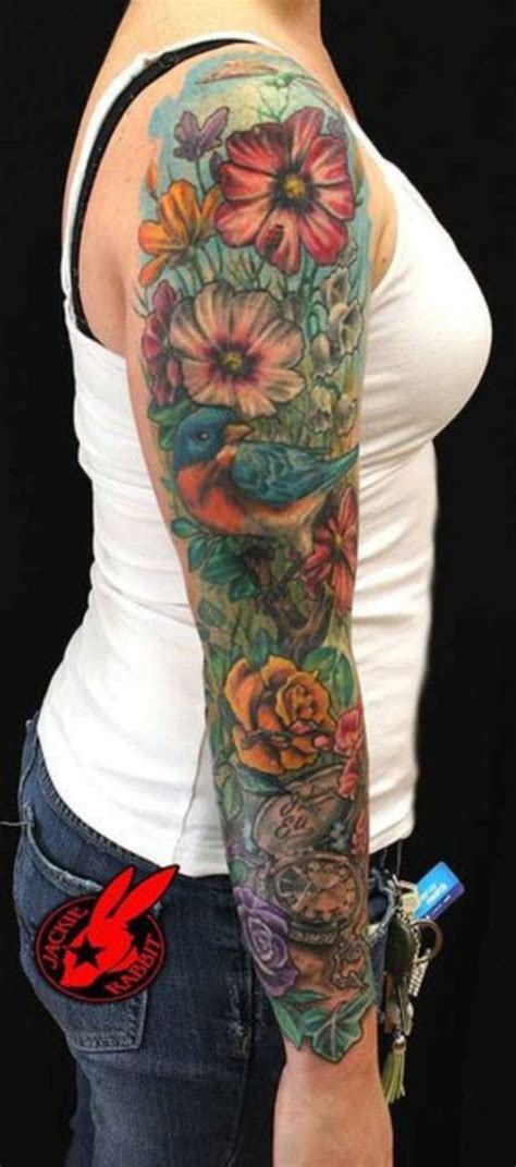 30 Fabulous Floral Sleeve Tattoos For Women Sleeve Bird Tattoo