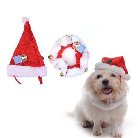 Pet Cat Dog Christmas Santa Claus Costume Hat Dog Bell Collar Warm