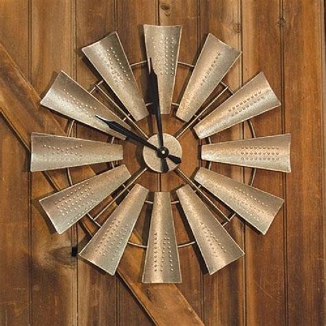 Windmill Shaped Metal Wall Clock For A Country Primitive Decor This