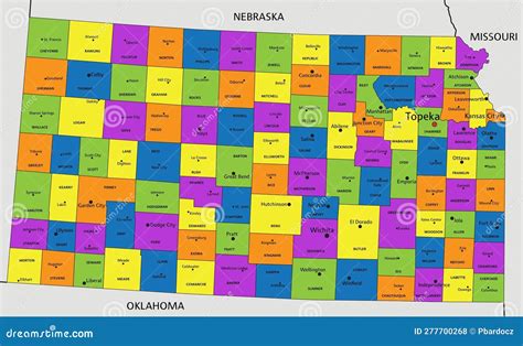 Kansas Map Political Map Of Kansas With Boundaries Cartoon Vector