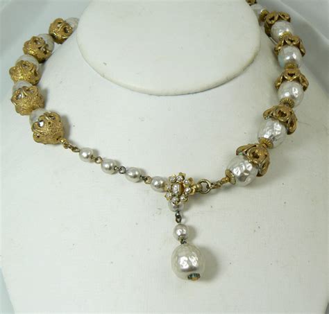 Miriam Haskell Russian Gold And Baroque Pearl Necklace Vintage Lane