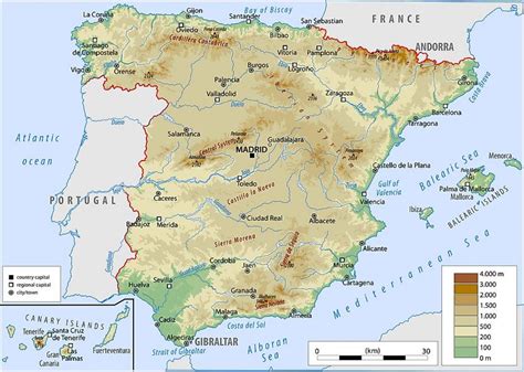 Mappa Fisica Di Spagna Cartina Fisica Spagna Europa Del Sud Europa