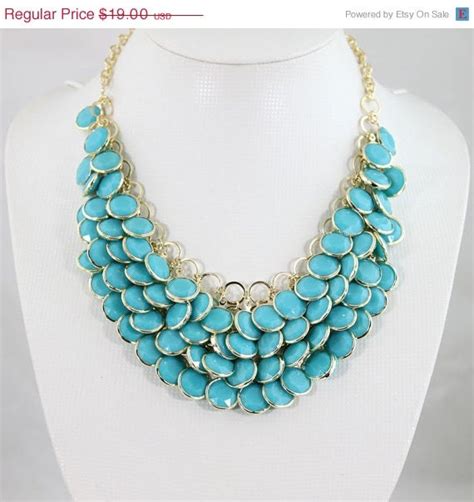 NEW Turquoise Bib Necklace Bubble Necklace Chunky By EllenJewelry