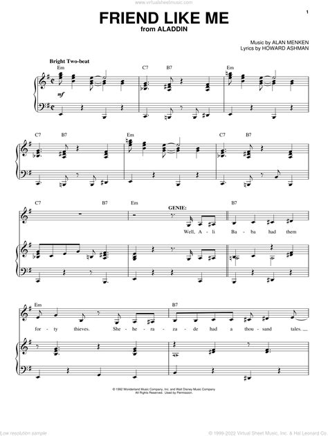 Ashman Friend Like Me From Aladdin Sheet Music For Voice And Piano