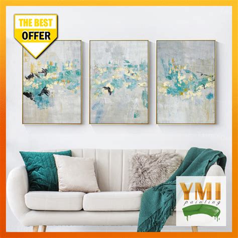 3 Piece Wall Art Framed Teal Wall Art Decor Painting On Canvas Etsy