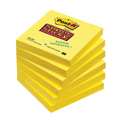Post It Notes Super Sticky 76x76mm Ultra Yellow 90 Sheets 6 Pack 654 S6