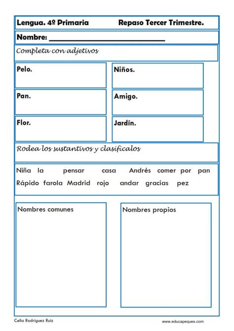 Fichas Ejercicios Y Actividades De Lengua Para Cuarto Grado De Reverasite