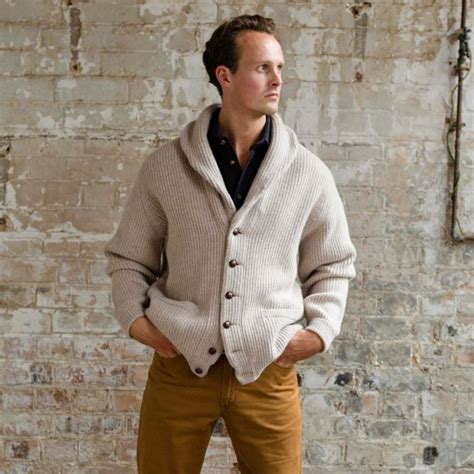Beige 4 Ply Lambswool Cardigan Mens Country Clothing Cordings