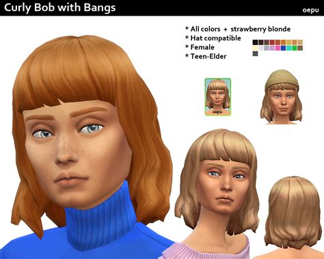 Sims 4 Hairs Mod The Sims Curly Bob With Bangs By Oepu