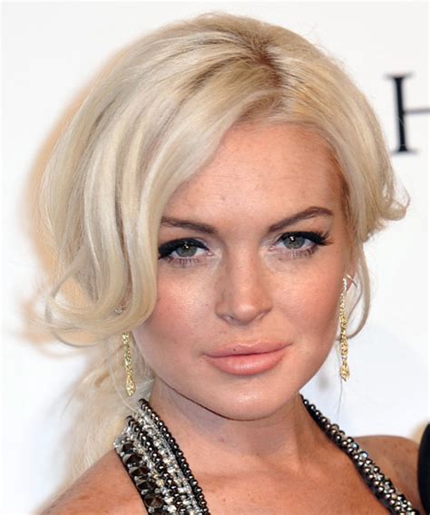 lindsay lohan long straight light champagne blonde updo hairstyle