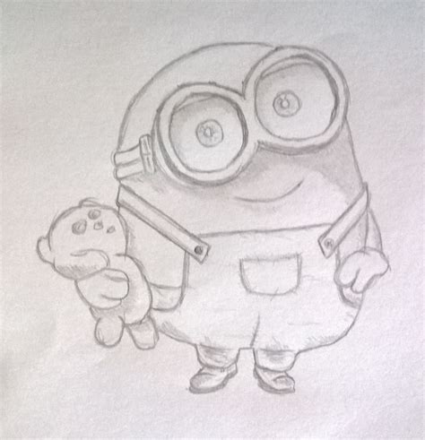 A Drawing Of A Minion Holding A Teddy Bear