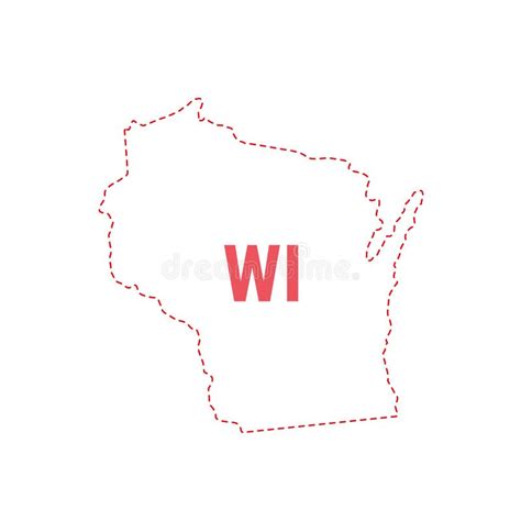 Wisconsin Us State Map Outline Dotted Border Stock Vector