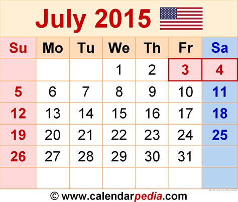 July 2015 Calendar Templates For Word Excel And Pdf