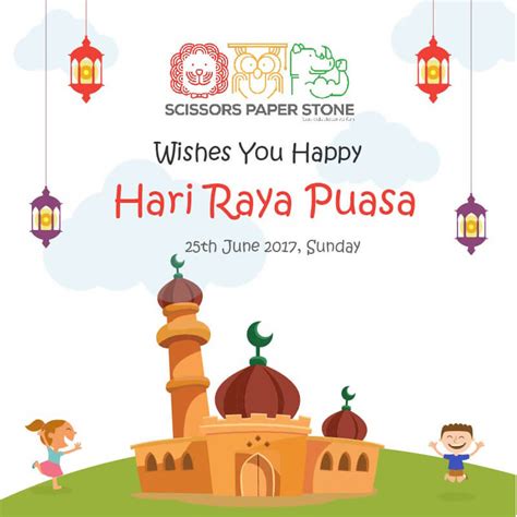 Muslims begin celebrations for both festivals by congregating at mosques to give prayers and listen to sermons. Scissors Paper Stone Wishes You Happy Hari Raya Puasa